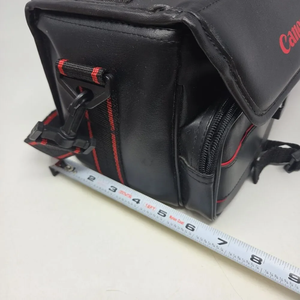 Vintage Official CANON Leather Case Black Red w/ Shoulder Strap 80s Footed